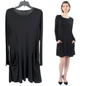 Betabrand The Sweatshirt Black Travel Swing Dress Modal Silk Jersey Knit Size XS